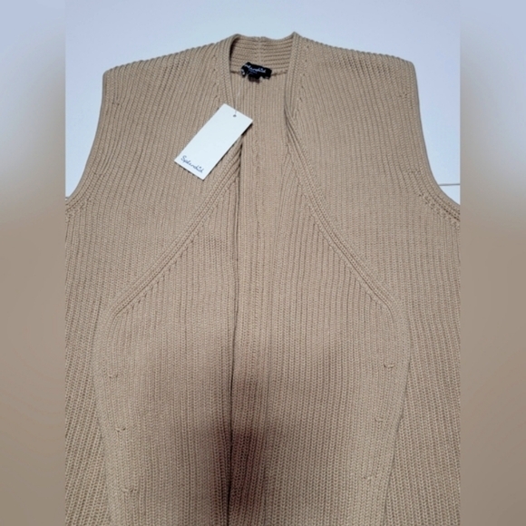 SPLENDID JULIET Sweater Open Front Sleeveless Knit Long Cardigan Tan XS New - Picture 7 of 11